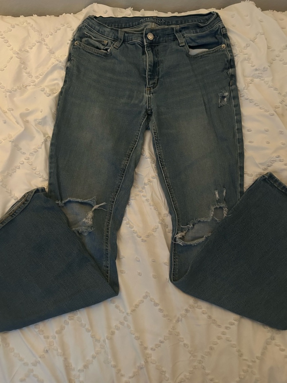 Arizona Jean Co. distressed low-rise flared jeans